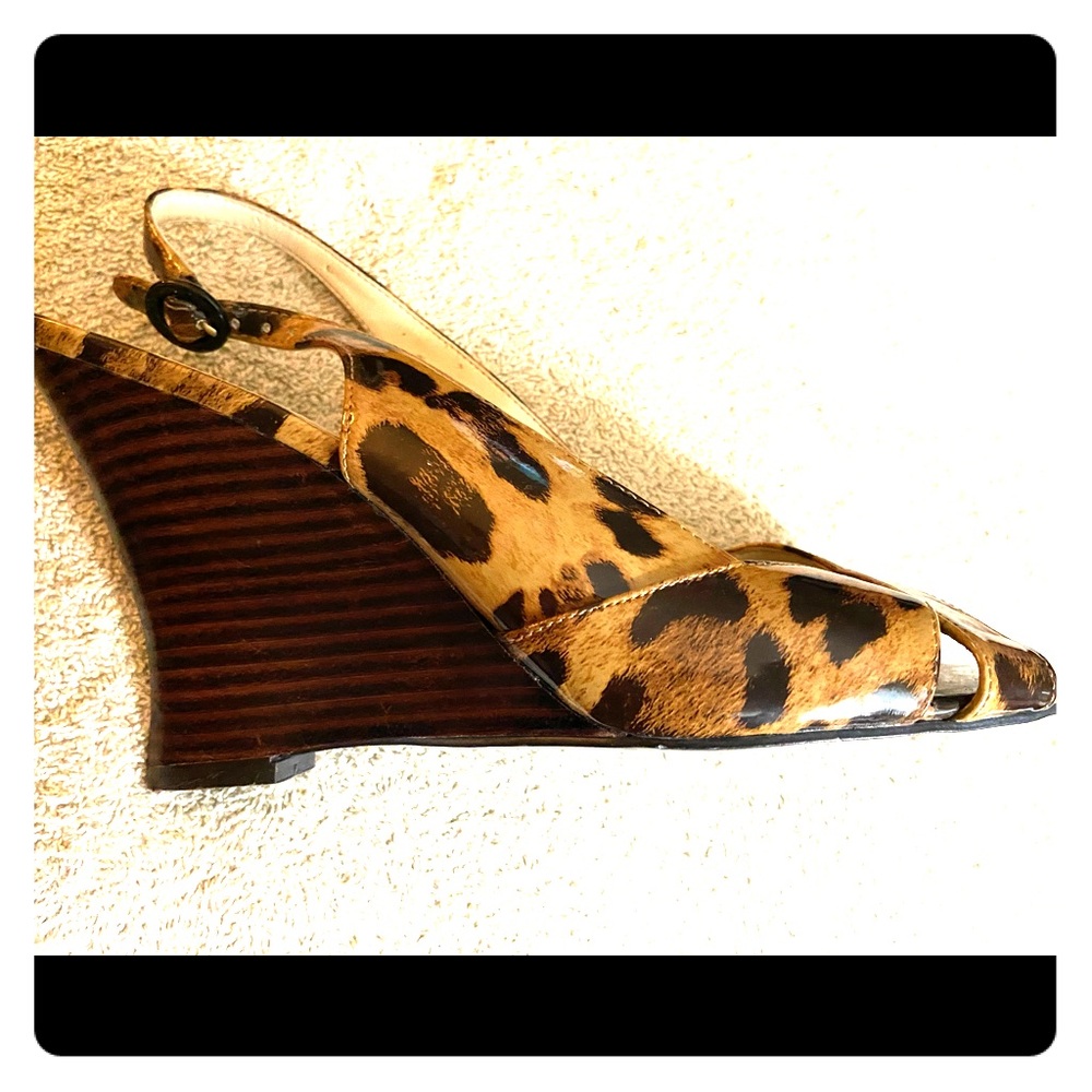 Nine West patent leopard wedges